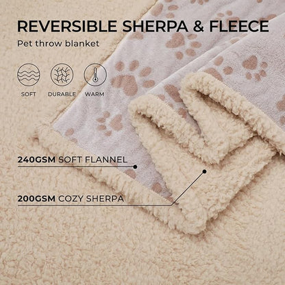 Luciphia Waterproof Pet Blankets Whith Paw Print for Couch Sofa Bed Cover, Liquid Pee Proof Soft Fluffy Dog Blanket Washable, Reversible Furniture Protection Puppy Cat, Khaki, Medium（57" x 40"）
