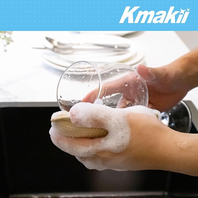 KMAKII Bamboo Kitchen Sponges Dish Sponges Natural Cleaning Sponges Beige 6 Pack - Image 8