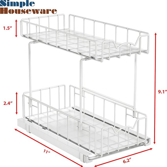 Simple Houseware 2-Tier Spice Rack Slide Out Wire Basket Drawer Organizer - Image 5
