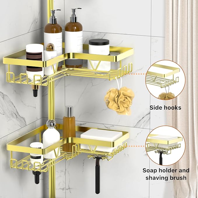 KEGII Corner Gold Shower Caddy Tension Pole - Image 3
