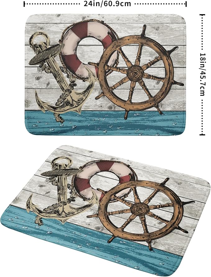 Nautical Anchor Dish Drying Mat 18x24 inch Coastal Boat Fast Dry Microfiber - Image 2