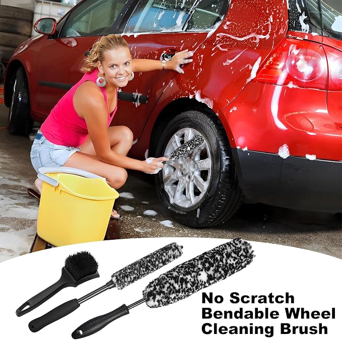 Bendable Wheel Brush Kits Soft Microfiber Wheel Cleaner Brush Synthetic Woolies - Image 2
