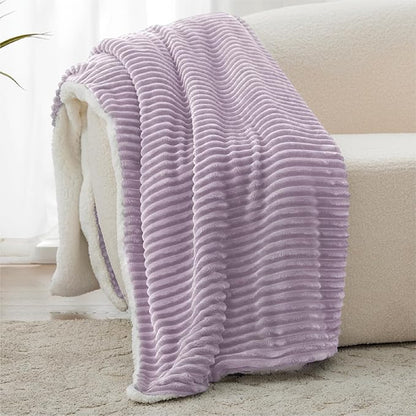 Sherpa Throw Blanket for Couch - Soft Cozy Fleece, Warm for Winter, Reversible for Sofa, 50 x 60 Inches, Lavender