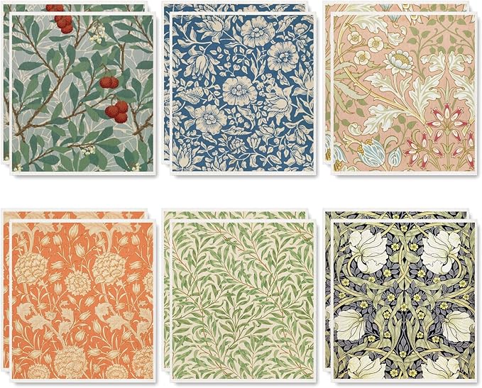 Whaline 12 Pcs William Morris Floral Swedish Dishcloths Vintage Greenery Flower by Whaline