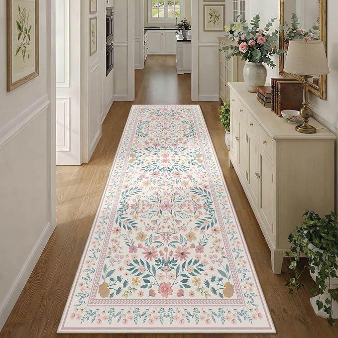 2'6" x 8' Floral Runner Rug, Washable Runners by Rugxara