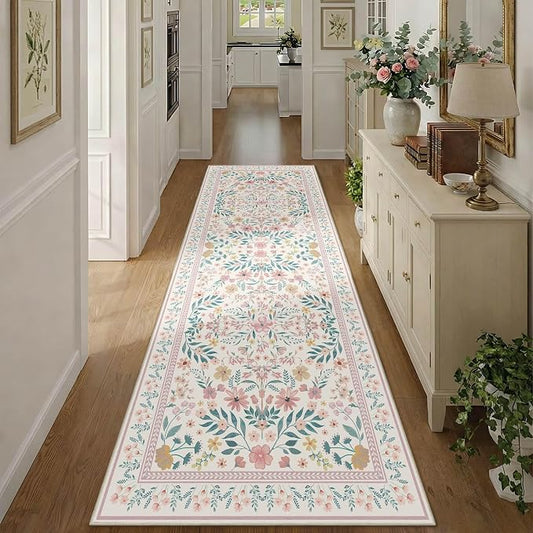 2'6" x 8' Floral Runner Rug, Washable Runners by Rugxara
