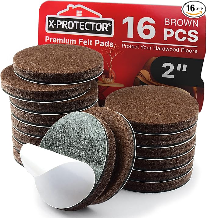 16 Heavy-Duty Felt Furniture Pads 2” 1/4” Thick X-Protector! Round Felt Pads by X-Protector