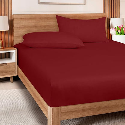 ROYALE LINENS 300 Thread Count 100% Long Staple Combed Cotton Fitted Sheet King - Super Soft Deep Pocket Bottom Sheet - Fitted Sheets Only - Elastic Sheets (King, Red)