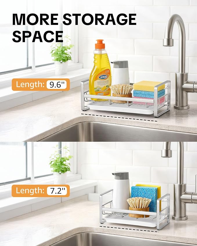 HULISEN Large Sponge Holder, 304 Stainless Steel Kitchen Soap Dispenser Caddy - Image 2