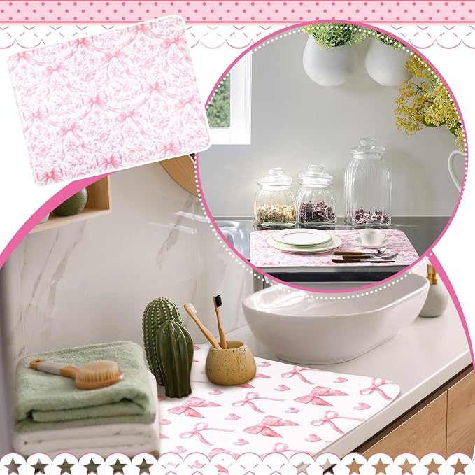 2 Pcs Large Coquette Pink Bow Dish Drying Mat Large - Image 5