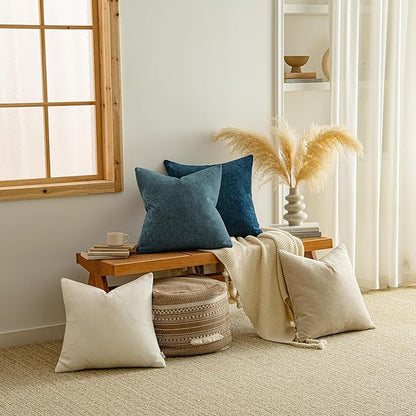 a moment Pack of 2 Decorative Chenille Throw Pillow Covers with Twill Cushion Covers for Sofa Living Room Couch Bed 20x12 Inch Dark Teal