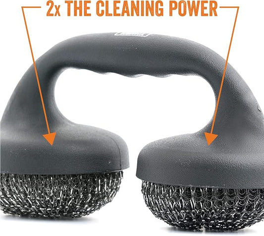 Yukon Glory™ Premium BBQ Grill Brush Easy Grip Double Pad Stainless Steel - Image 2