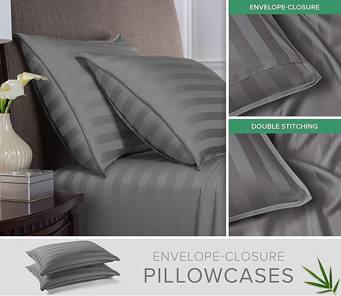Pure Bamboo Full Sheets, Genuine 100% Organic Viscose Derived from Bamboo Bed Sheet Set, Luxuriously Soft & Cooling, Double Stitching, 2 Year Quality Promise (Full, Jacquard Stone)