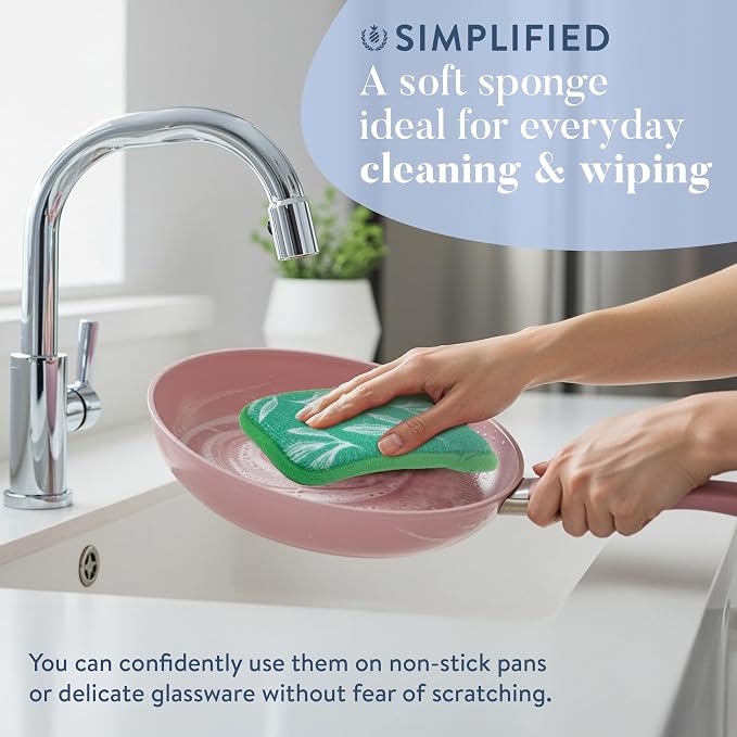 Simplified 5-Pack Scrub & Wipe 2-in-1 Dishwashing Sponges - Image 2