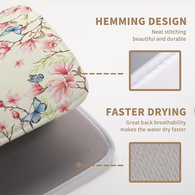 Spring Flowers Floral Dish Drying Mats Spring Summer Hummingbird Dish Mat - Image 3
