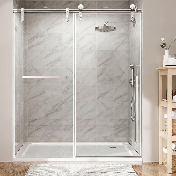 Frameless Shower Door, 56-60" W x 75" H 5/16" 8mm Glass Sliding Shower Doors by Tcwvwc
