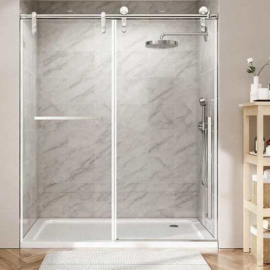 Frameless Shower Door, 56-60" W x 75" H 5/16" 8mm Glass Sliding Shower Doors by Tcwvwc