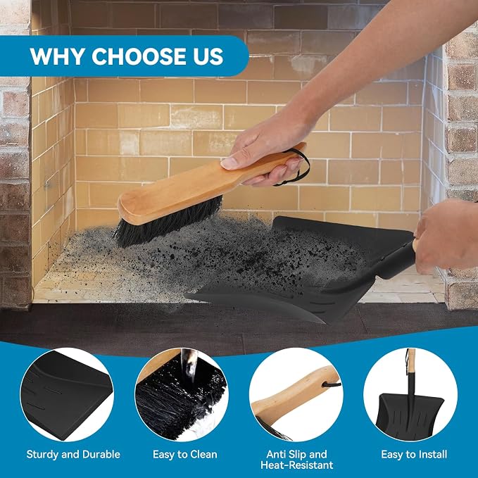 G GOOD GAIN Fireplace Ash Shovel and Brush Set -Rust Resistant Metal Fireplace - Image 4