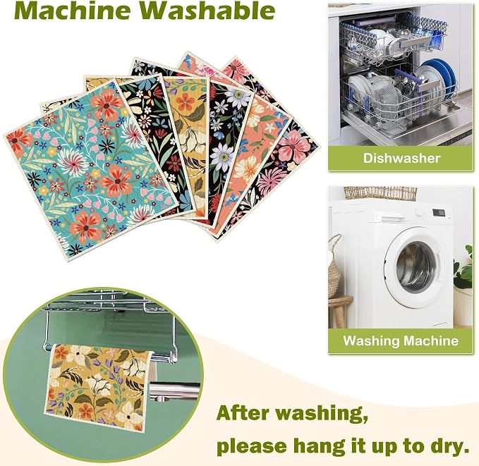 6 Packs Swedish Paper Cloths for Kitchen, Reusable Paper Towels Washable Dish - Image 5