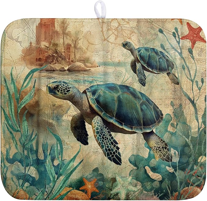 Vintage Ocean Sea Turtle Dish Drying Mats by Wnoesat