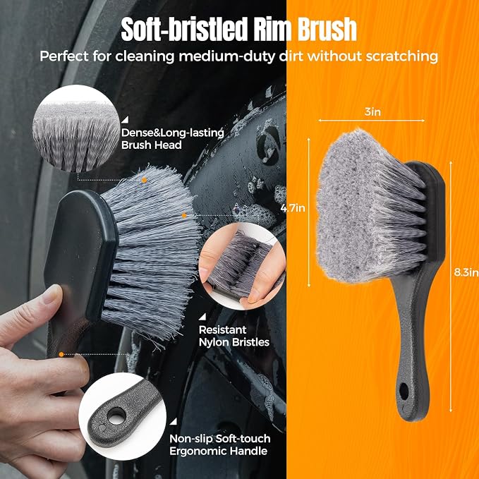 9Pcs Car Wheel Brush kit, Tire Brush, Microfiber Flat Wheel Cleaner Brush - Image 3