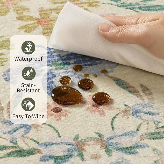 Floral Rug for Living Room Bedroom, 8x10 Area Rugs, Large Non Slip Low Pile - Image 8