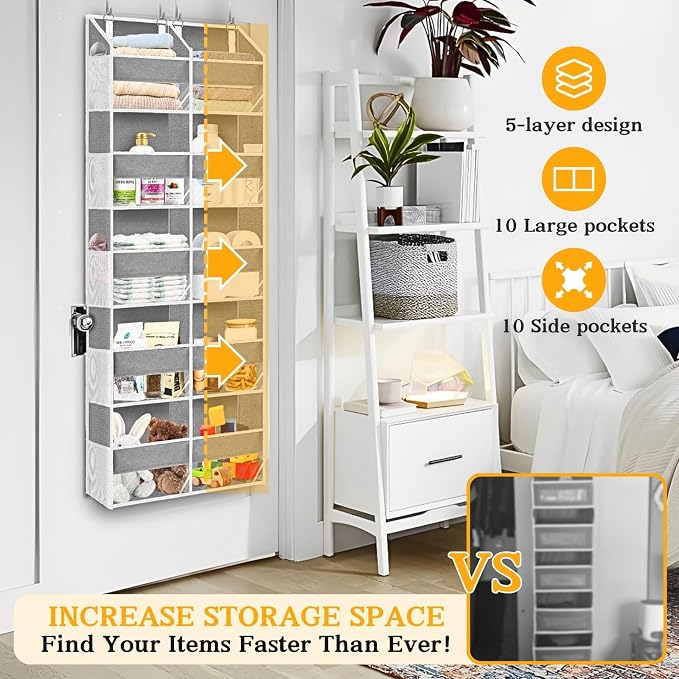 2 Pack Over The Door Organizer 5 Tiers, Extra Large Behind Door Storage of 10 - Image 2