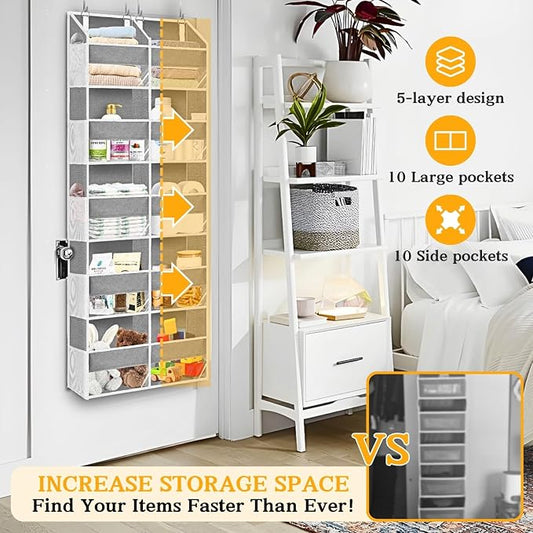 2 Pack Over The Door Organizer 5 Tiers, Extra Large Behind Door Storage of 10 - Image 2