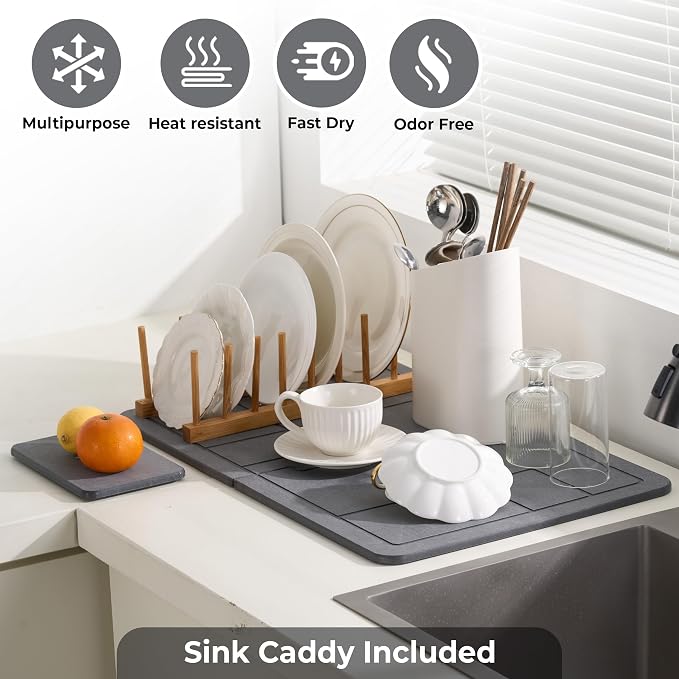 Large Stone Dish Drying Mat for Kitchen Counter, Detachable Water Absorbing - Image 4