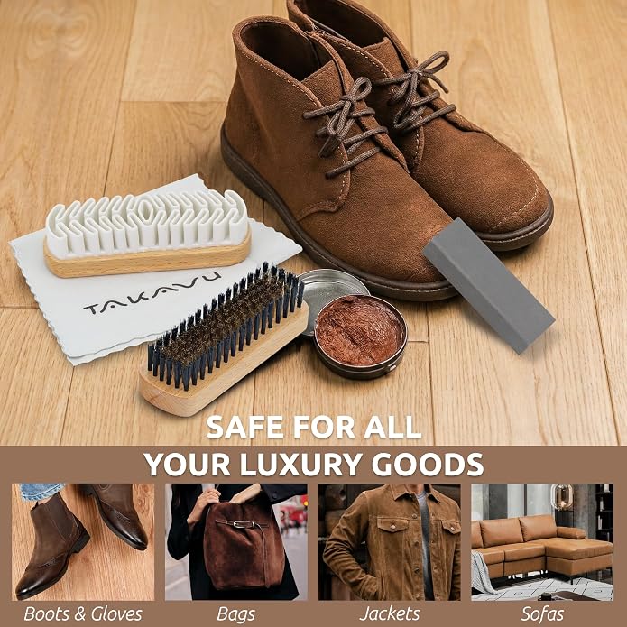 TAKAVU Premium Suede & Nubuck Cleaning Brush Kit, Crepe & Brass Bristle Brush - Image 7