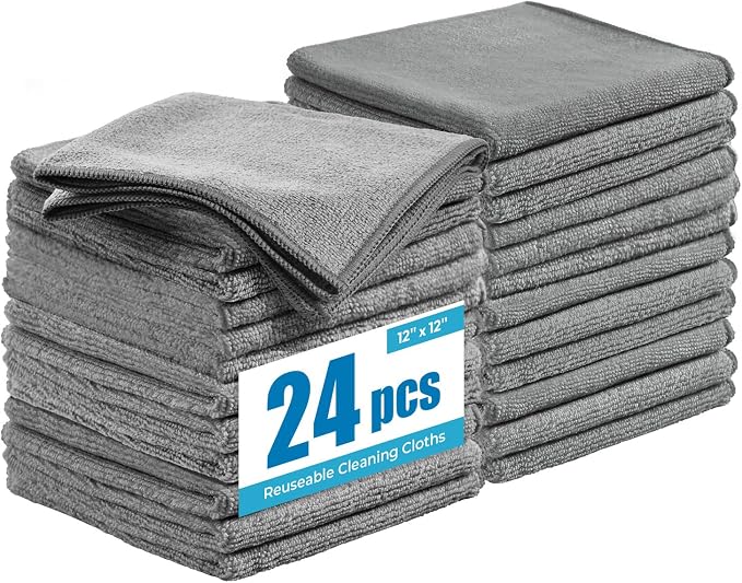 Microfiber Cleaning Cloth 12"X12" 24 Pack Grey Lint Free Microfiber Towels by Tekswip