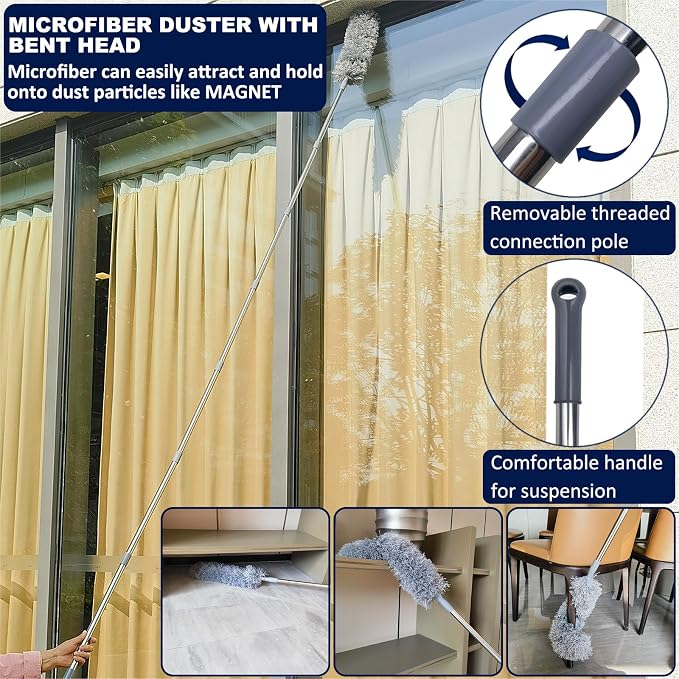 20+ Ft High Reach Ceiling Fan Duster & Cobweb & Corner Brush Duster - Image 4