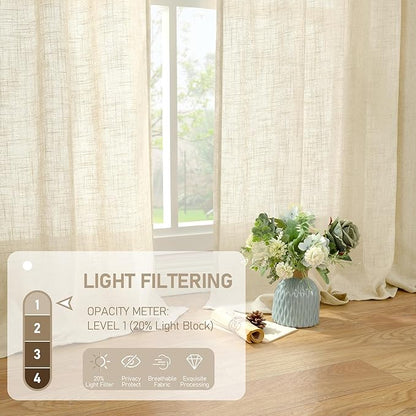 LAMIT Beige Linen Curtains 72 Inches Long 2 Panels for Living Room Faux Linen Textured Light Filtering Drapes Back Tab and Rod Pocket Boho Neutral Panels for Bedroom/Dining Room, 52 x 72 Inch