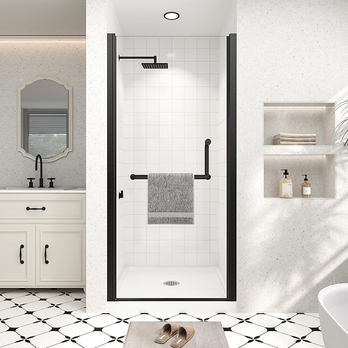 Frameless Pivot Shower Door 36"-38" Wx72 H, 1/4" Clear Nano Coated Tempered by Unknown