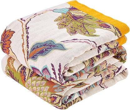 Summer Throw Blanket for Bed, 50"x60" Boho Throw Blankets 100% Cotton Quilts Farmhouse Decoration Warm Soft Blanket Muslin Bed Blankets for Couch Chair