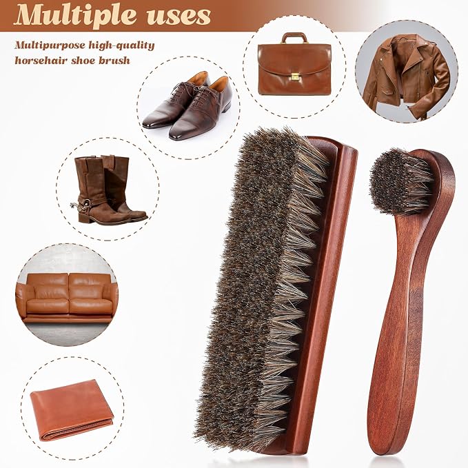 2 Pcs Horsehair Shoe Brush Kit Polishing Daubers Applicators Leather Care - Image 4