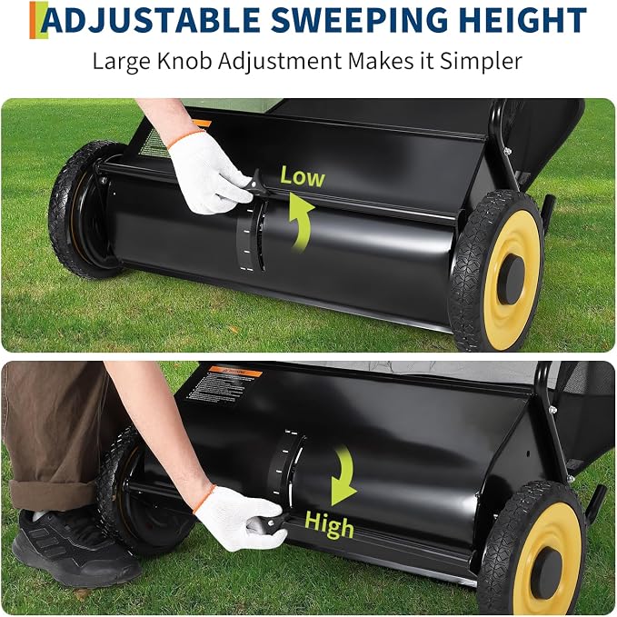 Garvee 21 Inch Push Lawn Sweeper, Leaf & Grass Collector, Strong Rubber Wheels - Image 3