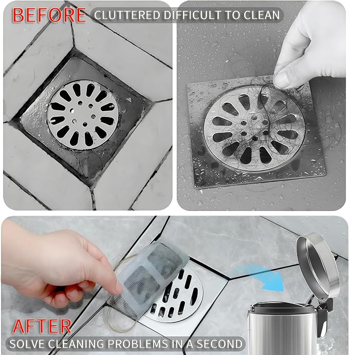 60 Pack Disposable Shower Drain Hair Catcher, Floor Drain Filter Stickers - Image 5
