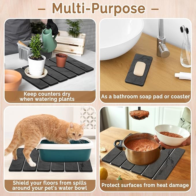 2 PCS Stone Dish Drying Mat for Kitchen Counter, Quick Dry Stone Dishes Mats - Image 6