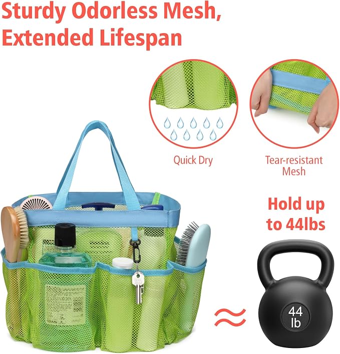 F-color Mesh Shower Caddy Portable, Upgrade Deeper 7 Pockets Shower Bag Basket - Image 3