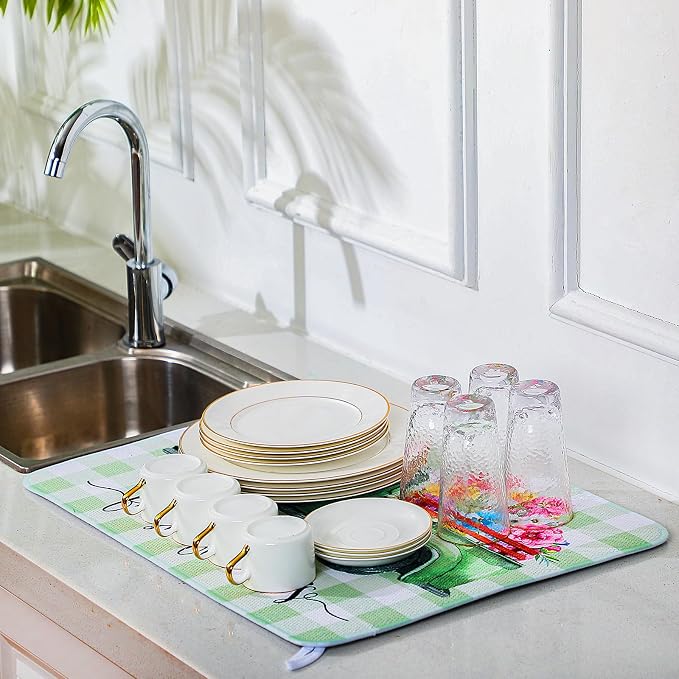2 Pcs Dish Drying Mat for Kitchen, Spring Floral Absorbent Microfiber Dish Mat - Image 5
