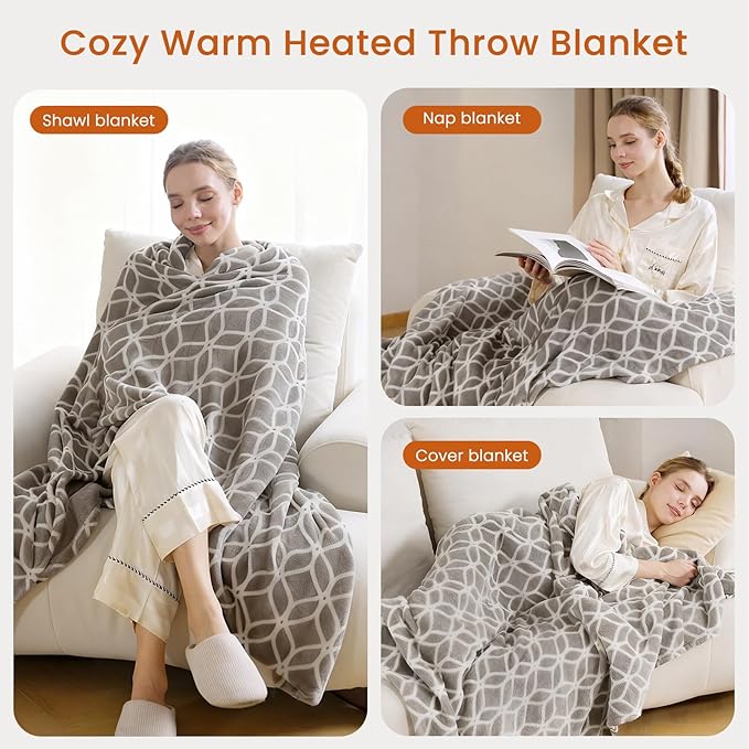 Heated Blanket Electric Throw Blanket with Built-in Button Controller 50"x60" One-Touch Ultra Cozy Soft Warm Heating Electric Blanket with 4 Heat Levels & 4 Hours Auto-Off Overheat Protection