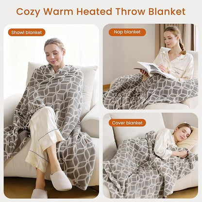 Heated Blanket Electric Throw Blanket with Built-in Button Controller 50"x60" One-Touch Ultra Cozy Soft Warm Heating Electric Blanket with 4 Heat Levels & 4 Hours Auto-Off Overheat Protection