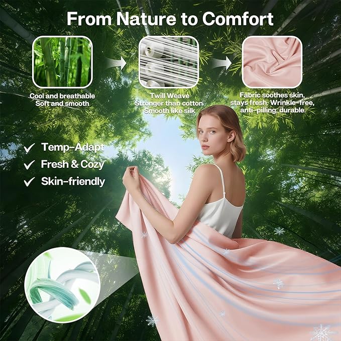 MR&HM California King Fitted Sheet, Ultra-Soft Rayon Derived from Bamboo & Polyester Blend, Silky & Breathable, 15" Deep Pocket with Elastic Straps, Cooling Fitted Sheet for Hot Sleepers, Pink