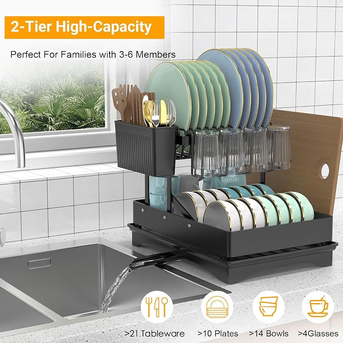 Extendable Dish Racks 16.3"-21.6" L x 16.7" W, Stainless Steel Dish Drying Rack - Image 2