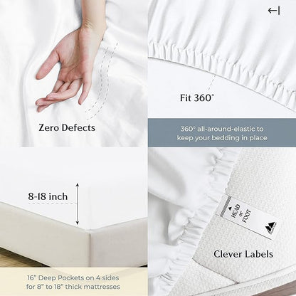 Mayfair Linen Twin Sheet Sets Cotton - 500 Thread Count 100% Cotton Twin Sheets, 3 PC (White), Luxury Soft, Breathable, Cooling, Extra Large 16" Deep Pocket Sateen Weave Bedsheet Set for Dorm Rooms
