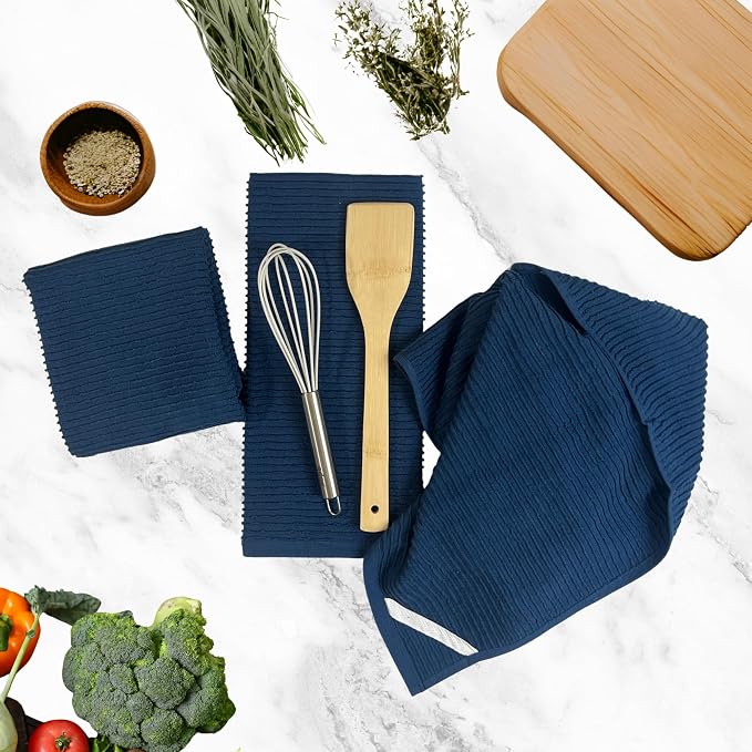 Serafina Home Royal Nautical Blue Kitchen Hand Dish Towels: Oversized 28" x 18" - Image 2