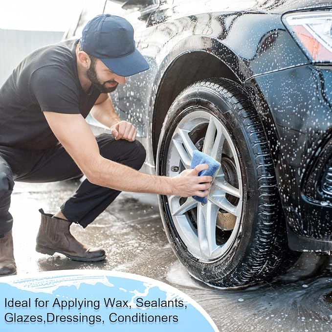 Tallew 24 Pieces Blue and Gray Thin Microfiber Ceramic Coating Applicator - Image 5