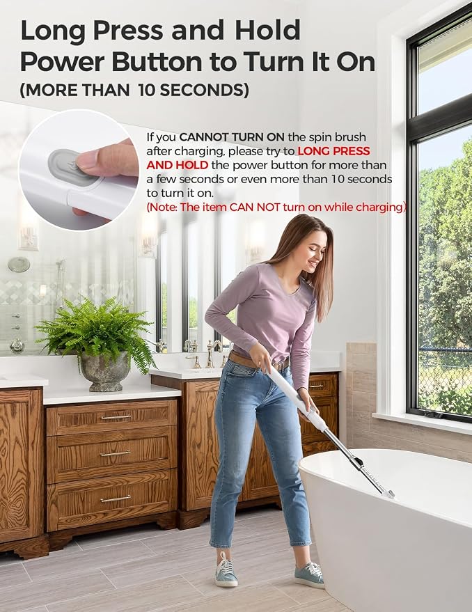 kHelfer Electric Spin Scrubber Kh8, Upgrade Cordless Shower Scrubber 8 - Image 9