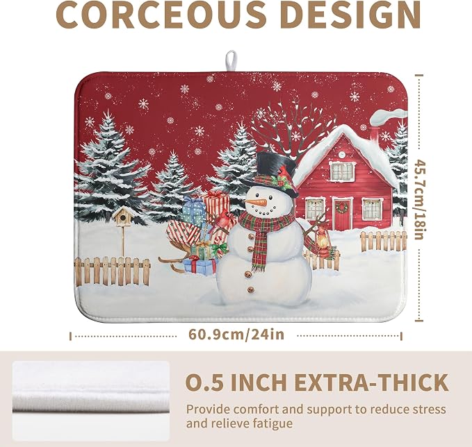 Christma Snowman Dish Drying Mat Winter Snowflake Large Kitchen Mats Dish - Image 3